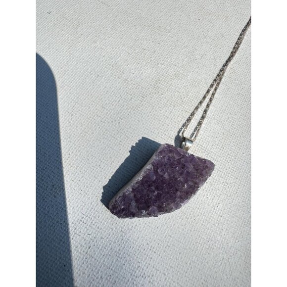 Amethyst Druzy Crystal Pendant Necklace Sterling Silver Chain - New Old Stock - Picture 4 of 6